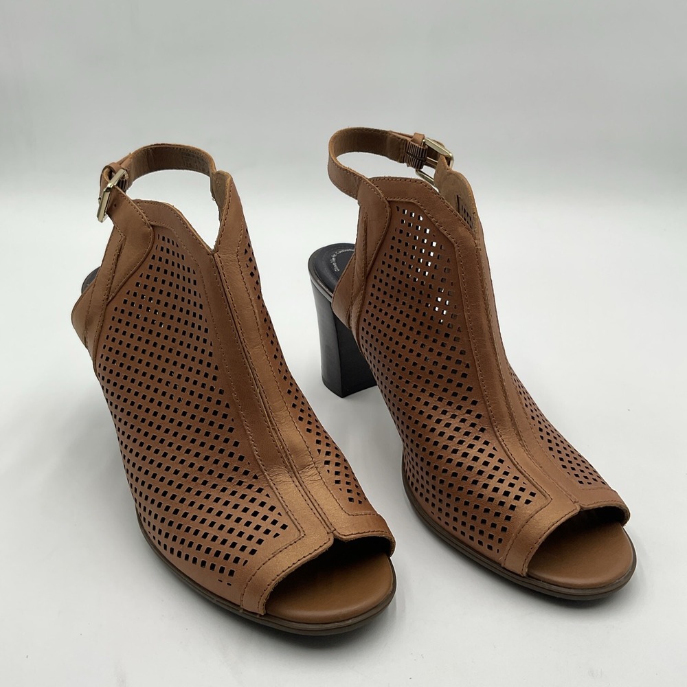 Rockport Sandals Women's 7.5 M Bronze Brown Leather Comfort Caged Peep Heel